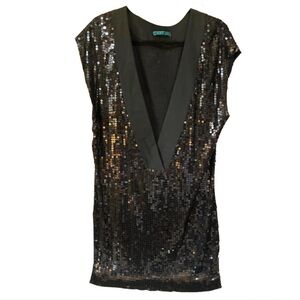 Black Sequin V-Neck Dress Vintage Y2K